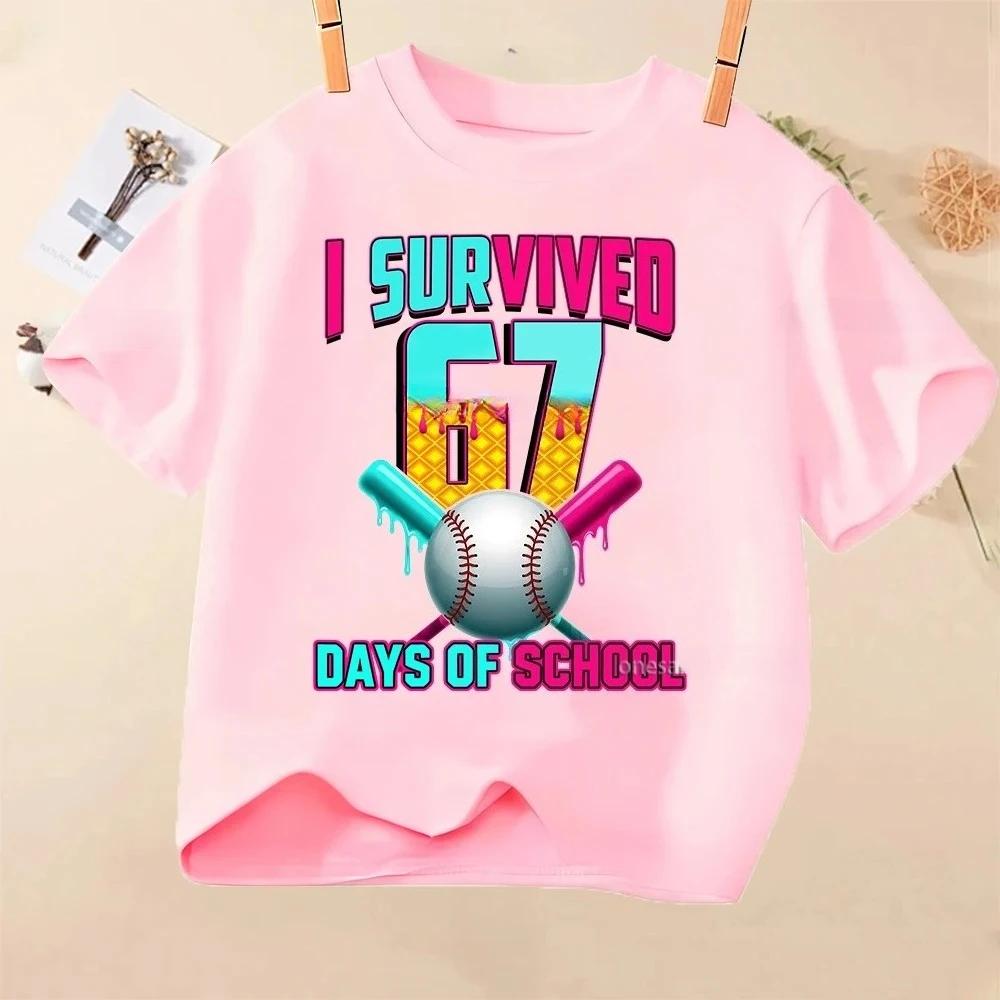 Dripping Chocolate Donut Style Number 67 Print Kids Short Sleeve T Shirt Soft Polyester Crew Neck Boys Girls Trendy Casual Summer T