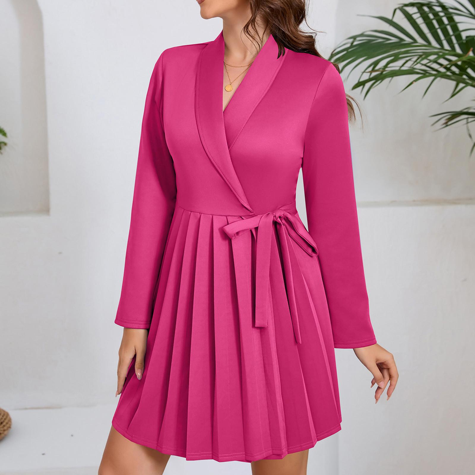 

Женское модное платье с V-образным вырезом и длинным рукавом, однотонное, облегающее, повседневные платья XXL горячий розовый