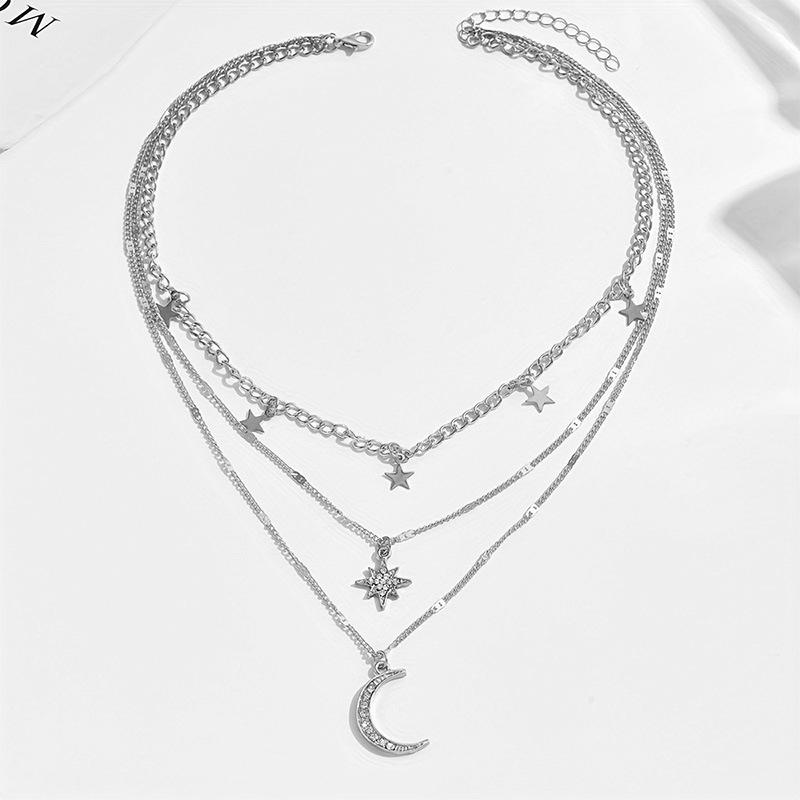 

Bohemian Star Tassel Octagonal Star Moon Sparkling Zircon Pendant Multi-layer Necklace for Women Exquisite Collar Chain Zircon