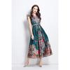 Summer Women Vintage Palace Print Designer Runway Dress V-neck Single Breasted Long Maxi Holiday Beach Boho Dresses with Belt