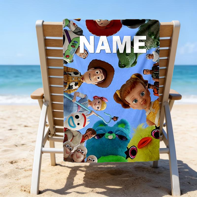 1pc Toy Story3 Beach Towel with Custom Name, Beach/Swimming/Bath/Picnic/Camping Towel, Suitable for Seaside Beaches