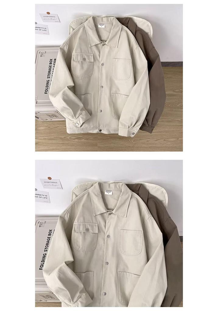 2026 Spring/Autumn Men's Retro Solid Color Loose Shirt - Japanese Streetwear Casual Jacket