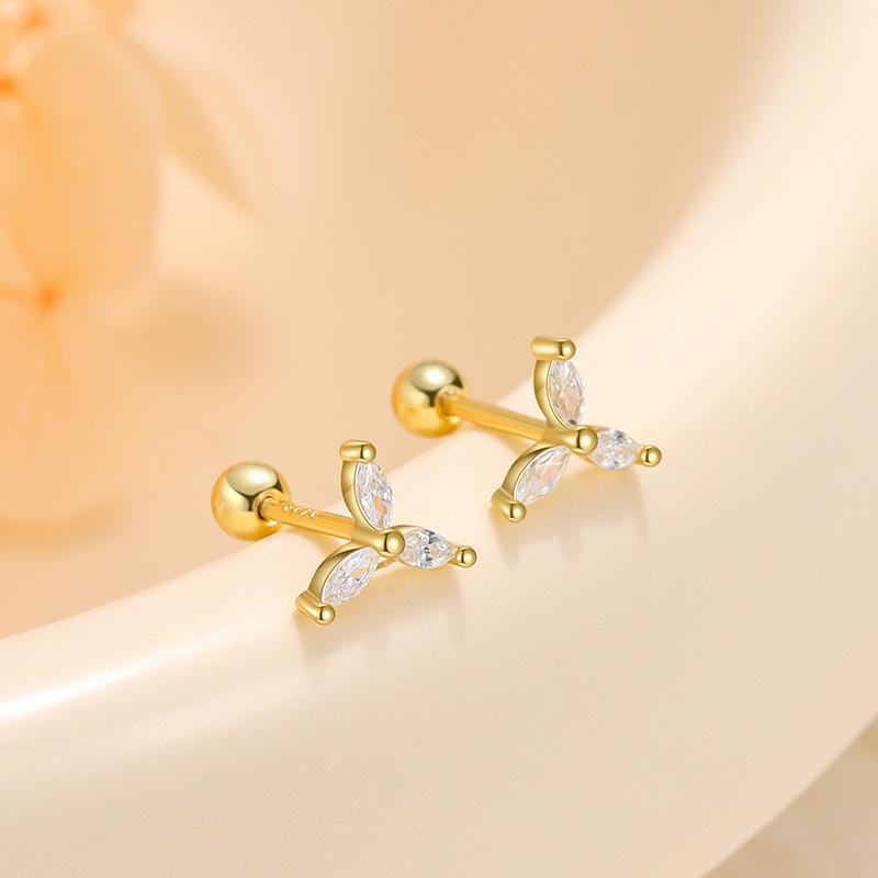 925 Sterling Silver Shiny Zircon Windmill Screw Earrings for Women's Fashion Creative Design Earrings