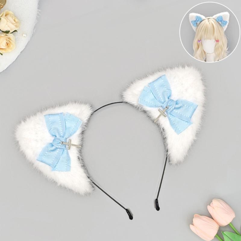 Themed Party Ear Headband with Soft Plush Texture, Ribbon Detail and Hanging Charm for Costume Styling and Photos
