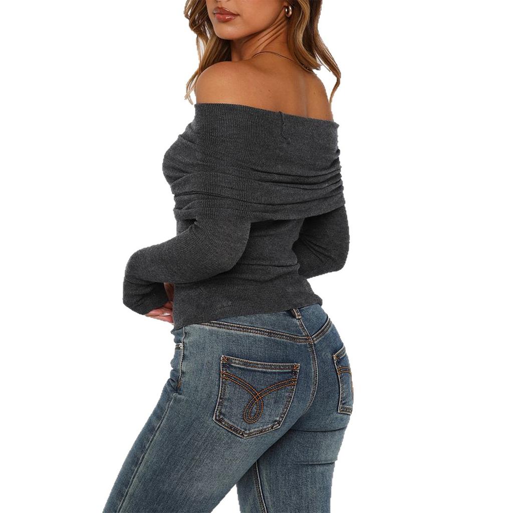 Solid Color Long Sleeve Off-shoulder Vest T-shirt Women's 2025 Autumn Winter