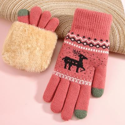 Damen Winterhandschuhe Dickes Fleece-Futter, Warme Strickhandschuhe Touchscreen-kompatibel, Anti-Kälte, Weiche Handschuhe