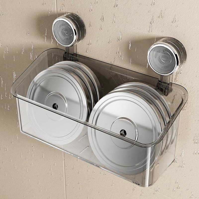 Saugnapf, Aufbewahrungsbox für Lauchzwiebeln, Ingwer und Knoblauch, Kein Bohren erforderlich, Wandmontiertes Küchenhaushalts-Aufbewahrungskorb-Regal für Ingwer und Knoblauch