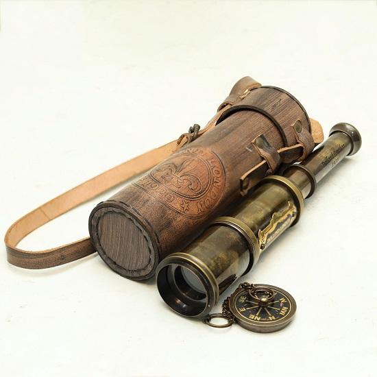 Brass Spyglass Telescope: Dollond London 1920 Style, Leather Case