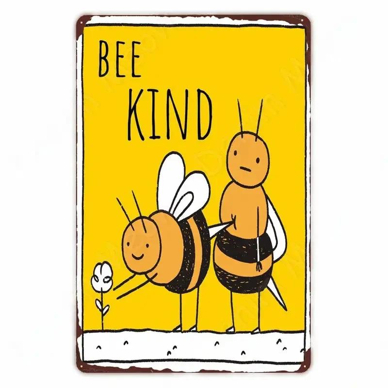 Vintage Bee Kind Funny Poster Honeybee Happy Retro Metal Sign Home Outdoor Wall BeeKeeper Slogans Art Tin Plate Decoration