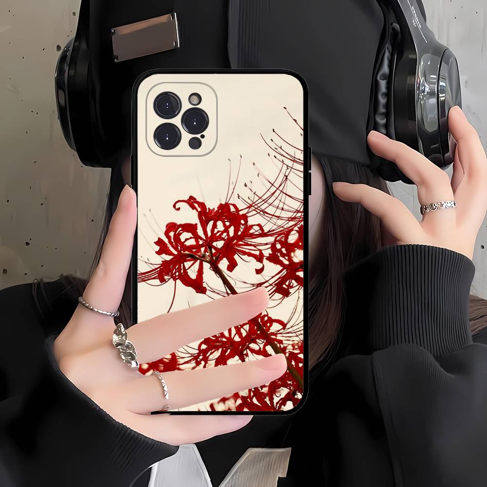 Rote Spinnenlilie Japan Kunst Schwarze Weiche Handyhülle Für IPhone 16 15 14 13 11 12 17 Pro Max Mini Plus