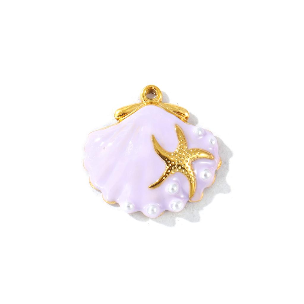 2 PCS Ocean Charms Enamel Shell Acrylic Imitation Pearl 304 Stainless Steel 18K Gold Plated Pendants For DIY Necklace 21mmx20mm