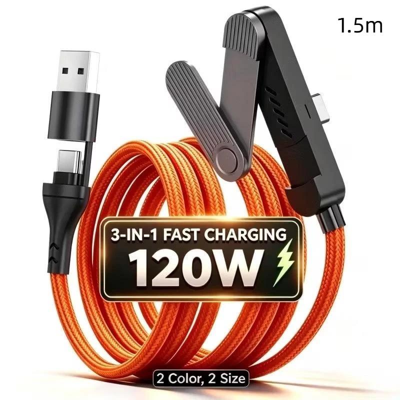 240W 2 In 1 Fast Charging Cable Black/Orange With Foldable Phone Holder Stand For Tablet Laptop Charger Cord Usb