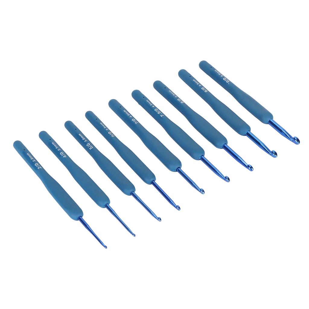9PCS Set Crochet Hooks Set Blue Ergonomic Soft Grip Crochet Hook Knitting Needle