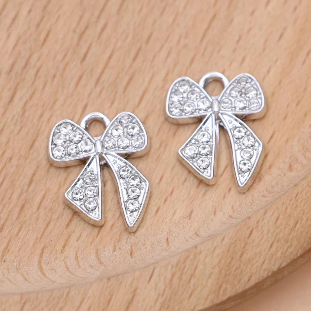 10Pcs Gold Plated Crystal Christmas Bow Charm Pendant For Jewelry Making Earrings Bracelet Necklace Accessories Diy Findings
