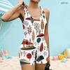 Women Plus Size Square Neck Wide Straps One Piece Boyshort Landscape Printed Swimsuit