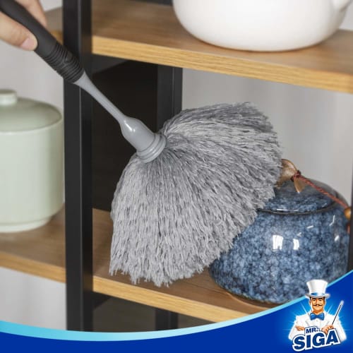 MR.SIGA Microfiber High-Density Mini Duster, Dust Mop with Comfortable Non-Slip Handle and Detachable Washable Duster Head, Gray & Black