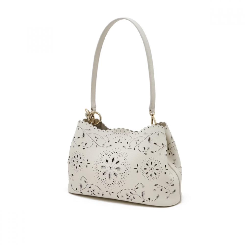 Daks Ivory Leather Flower Punching Shoulder Bag   Dcba6e587iv