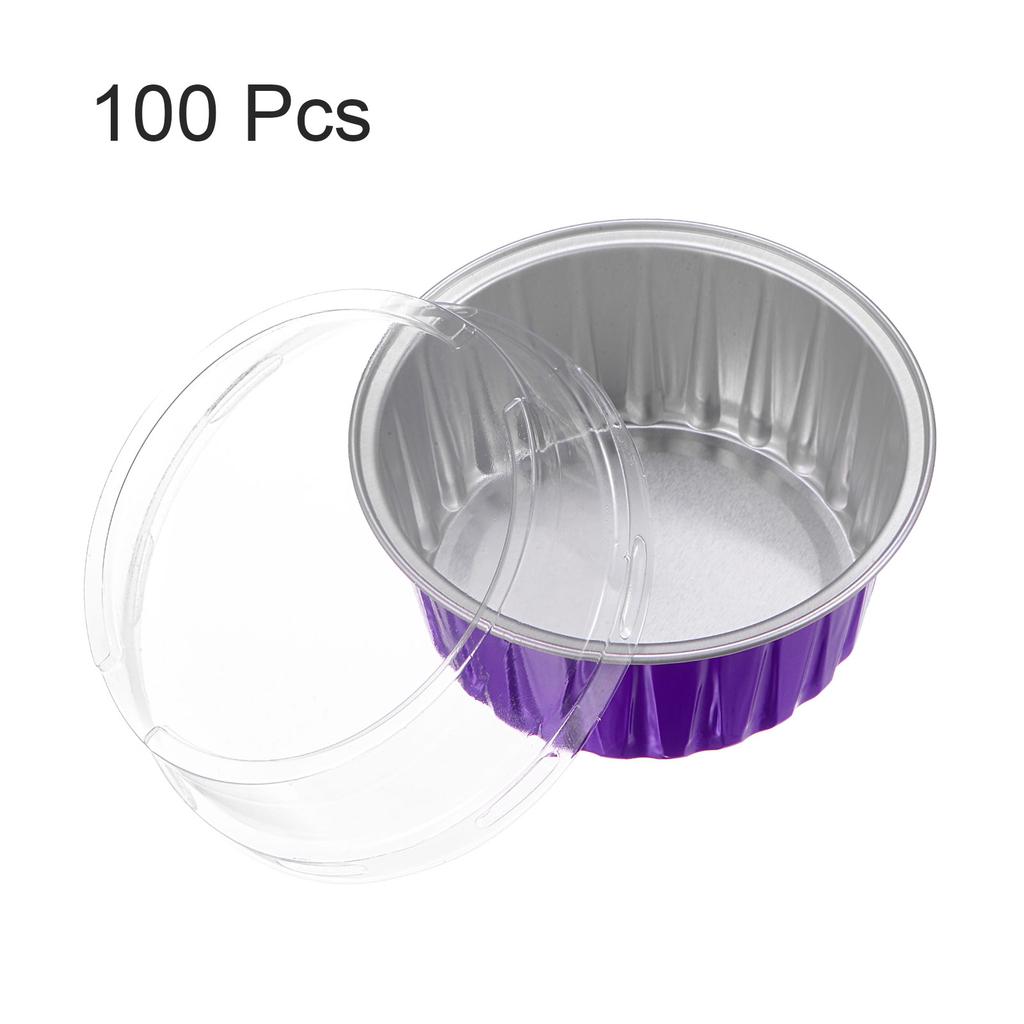 100Pcs Baking Cups with Lids Aluminum Foil Liners Mini Disposable Containers Cups Holders Cases Boxes Pans for Dessert Wedding