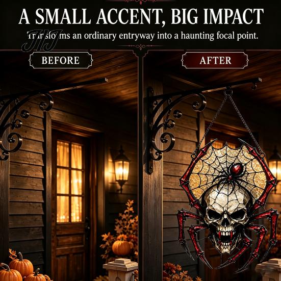 Gothic Spider Sun Catcher Vintage Catcher, Stained Glass Style Shaped Suncatcher, Decorative for Porch Spooky Acrylic Skull Window Hanging Ornament