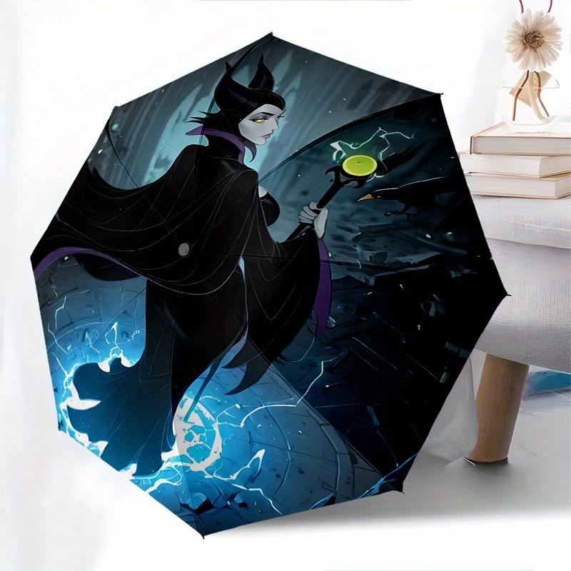 Maleficent, Sorceress Automatic Opening and Closing Umbrella - 8 Ribs Portable Folding Umbrella with Plastic Handle, Suitable for Leisure an