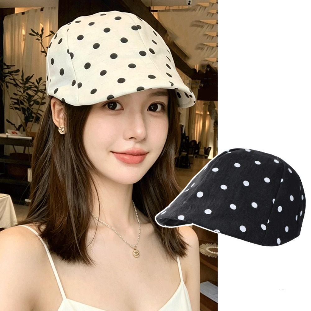 Y2k Forward Cap Thin Newsboy Cap Personality Polka Dot Beret  Outdoor