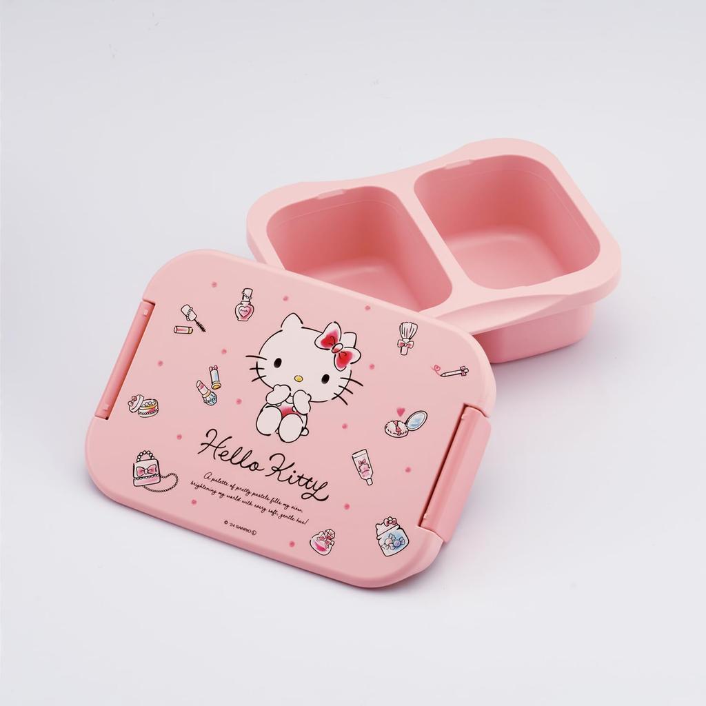 Skater Bento Individual Lavavajillas y Microondas Hecho en Sanrio Hello Kitty Caja Acuarela, Antibacteriano, Separado, Hermético, Nivel, 500ml, Seguro, Japón,