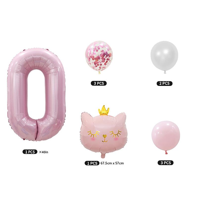 Cute Crown Cat Digital Balloon Set Girl'S Birthday Party Wedding Sweet Decoration Balloon Set Baby Party Supplies