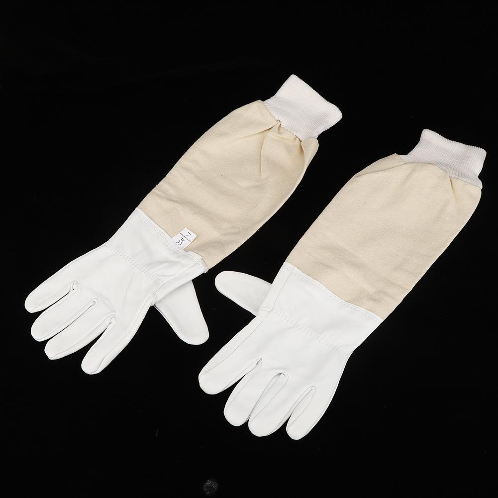 Pair of Sheepskin Beekeeping Protective Gloves Long Sleeves Full Hands Protection for Beginners