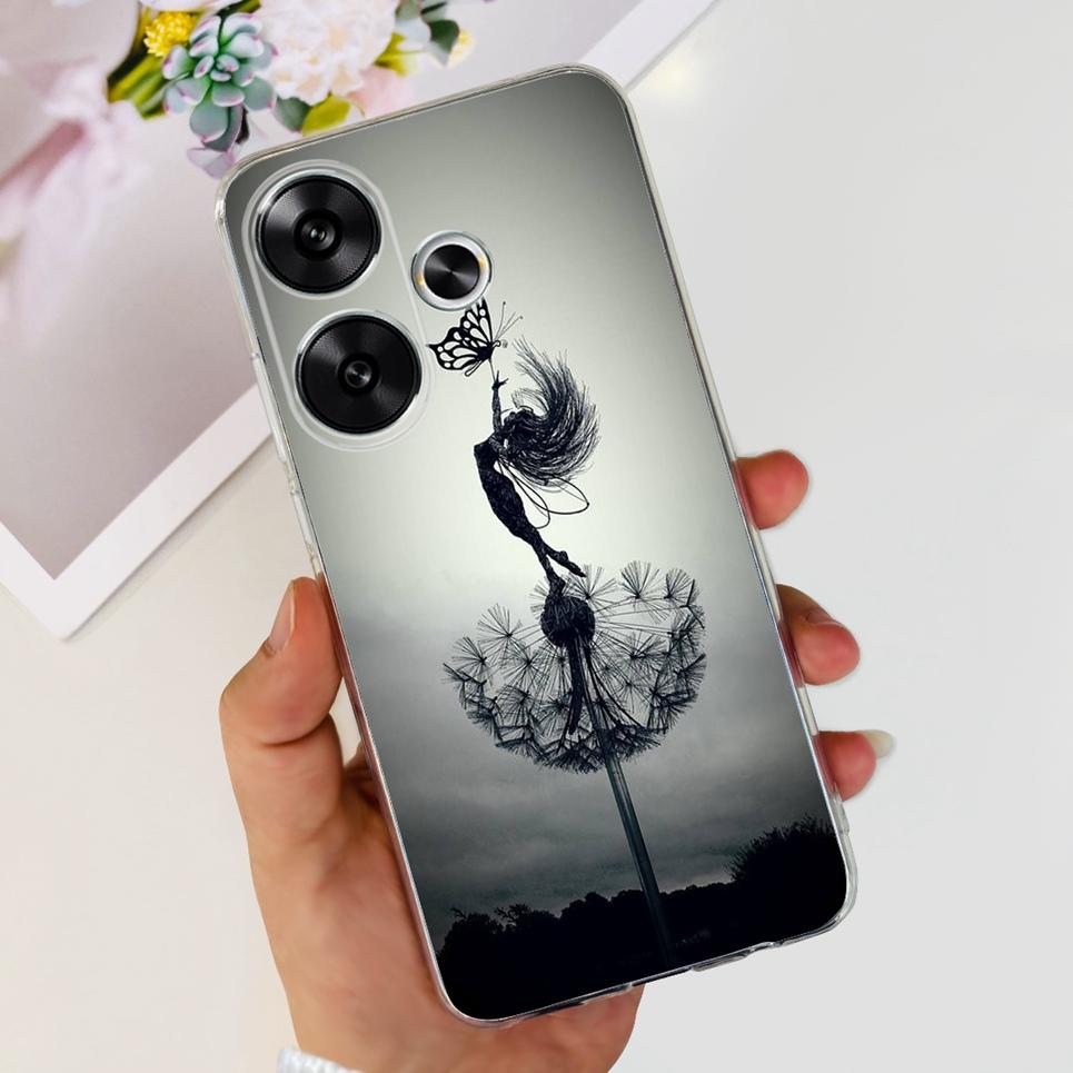 Flower Butterfly Women Fashion Back Cover For Xiaomi Redmi Turbo 3 Phone Funda Transparent Soft TPU Silicone Coque For Poco F6