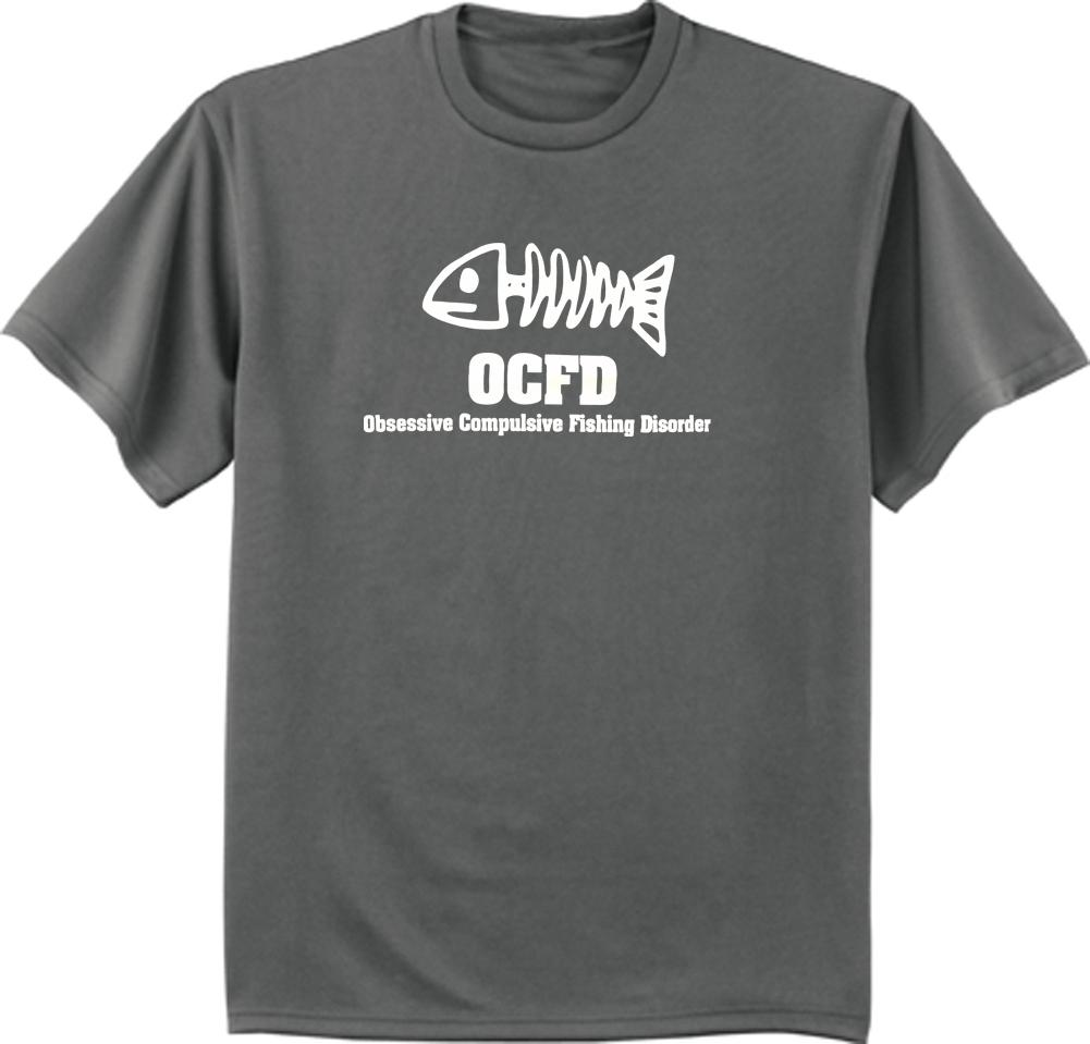 Funny fishing t-shirt OCFD Obsessive Compulsive Fishing Disorder fish bones tee S