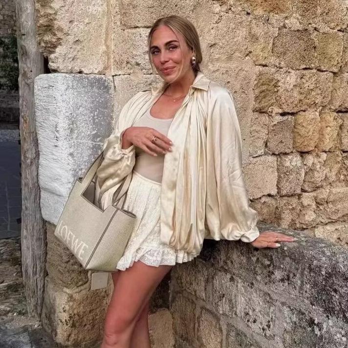 European & American Style Women's Puff Sleeve Bomber Jacket