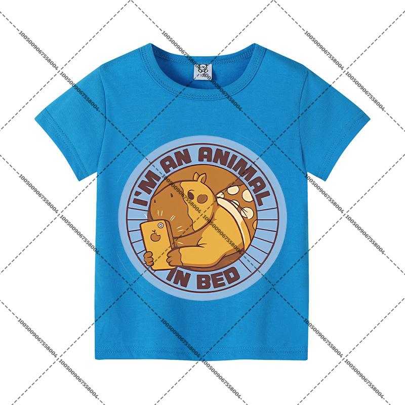 Capybara Summer Colorful T-shirts Child Polyester Short Sleeves Boy Cartoon Shirt Fashion Tops Girl Casuals Clothes Shirts Gift