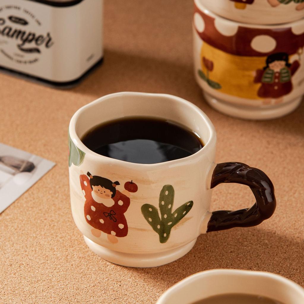 Retro Girl Cute Ceramic Mug Household Water Cup Milk Breakfast Cartoon Cup Creative High Value Souvenir