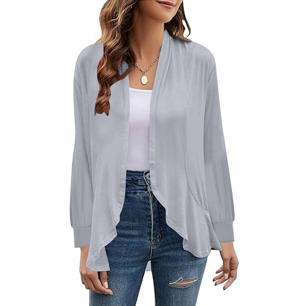 Women's Long Sleeve Cardigan Casual Open Front Coats Loose Solid Color Cardigans For Women