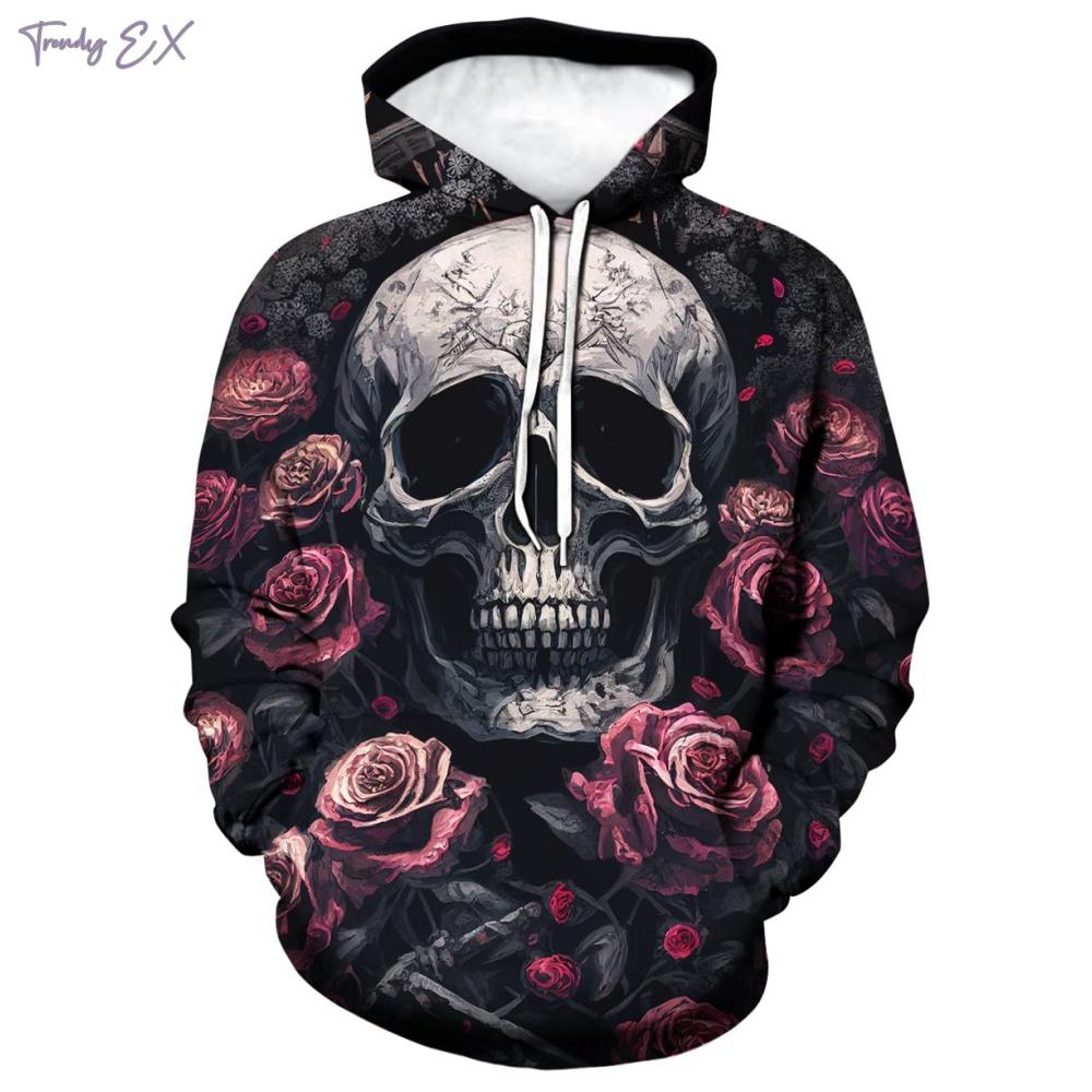 Men's Sweatshirt 3D Skull Digital Print Street Fashion Pullover Hoodies Outdoor Sport Long Sleeves Kangaroo Pocket Men's Hoodies