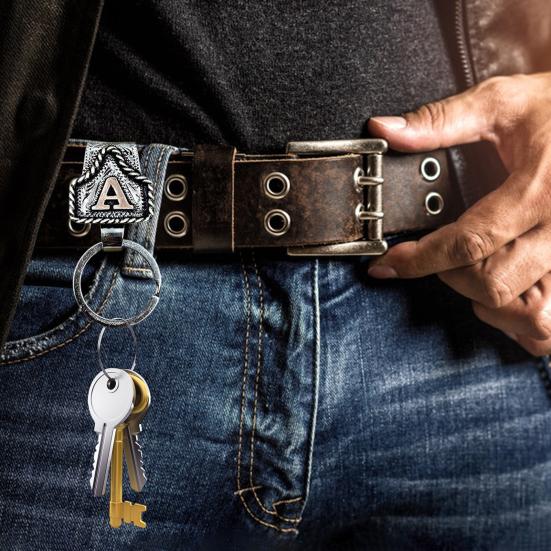 Vintage Letter Keychain Western Cowboy Style A to Z 26 Capital Letters Key Ring Metal Alphabet Key Holder Belt Bag Hanging Decoration Pendant