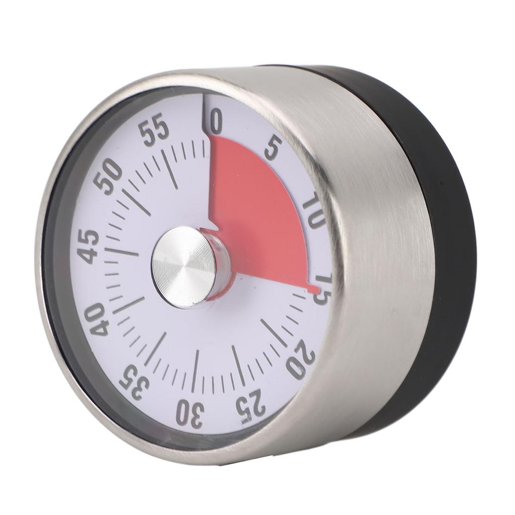 Mechanical Countdown Timer 60 Minute Magnetic Stainless Steel Visual Kitchen Timer for Cooking Kids Study White