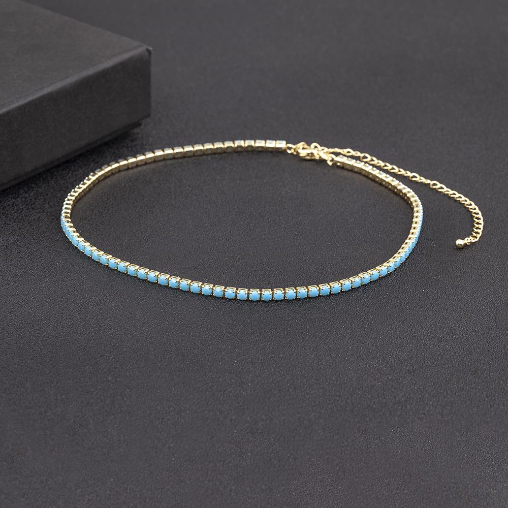 Nidin Fashion Luxury Tennis Chain Women Adjustable Link Necklace Crystal Zircon 7 Colors Choker Gothic Jewelry Gift Gold Plated