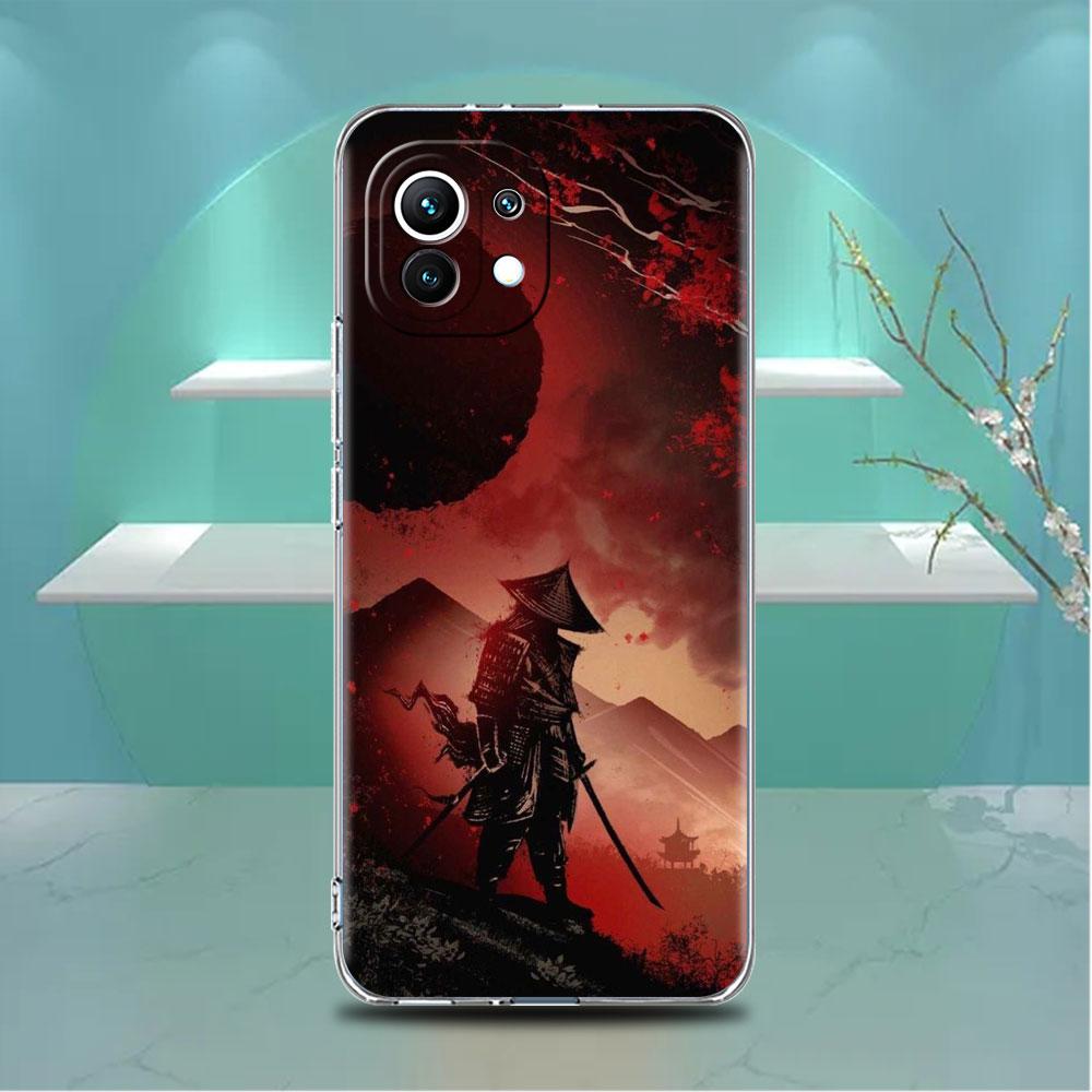 Landscape Ink Painting Japan Samurai Art Clear Case For Xiaomi Mi Poco X3 NFC M3 Pro F3 F1 11 Lite 12 Note 10 11T 9T Phone Cover
