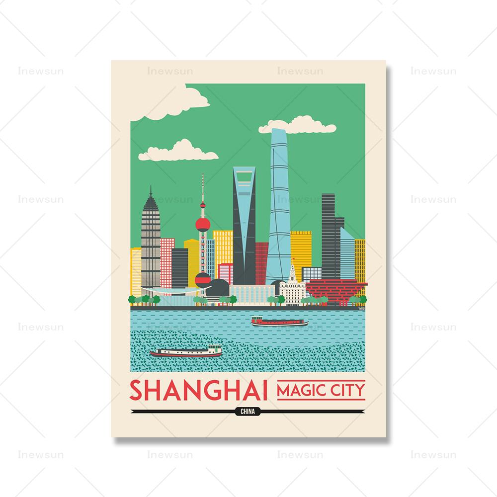 Shanghai Tokyo Seoul Newcastle Cityscape Poster and Print Nordic City View Canvas Painting Color Picture Living Room Home Decor