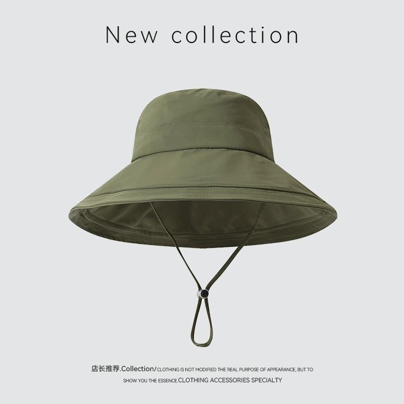 Waterproof bucket hat women's big eaves quick-drying hat women's ponytail foldable UV protection sun hat sun protection sun hat