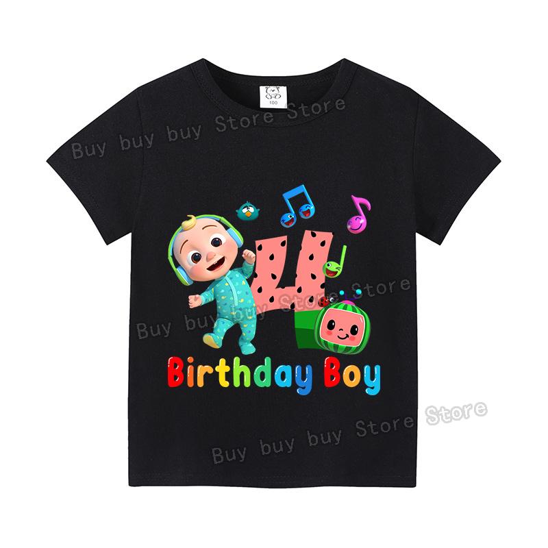 Cocomelons Number T-shirt Cute Cartoon Printed Birthday Party Tops Tee Boys Tshirt Summer Short Sleeved Cotton Children Clothing