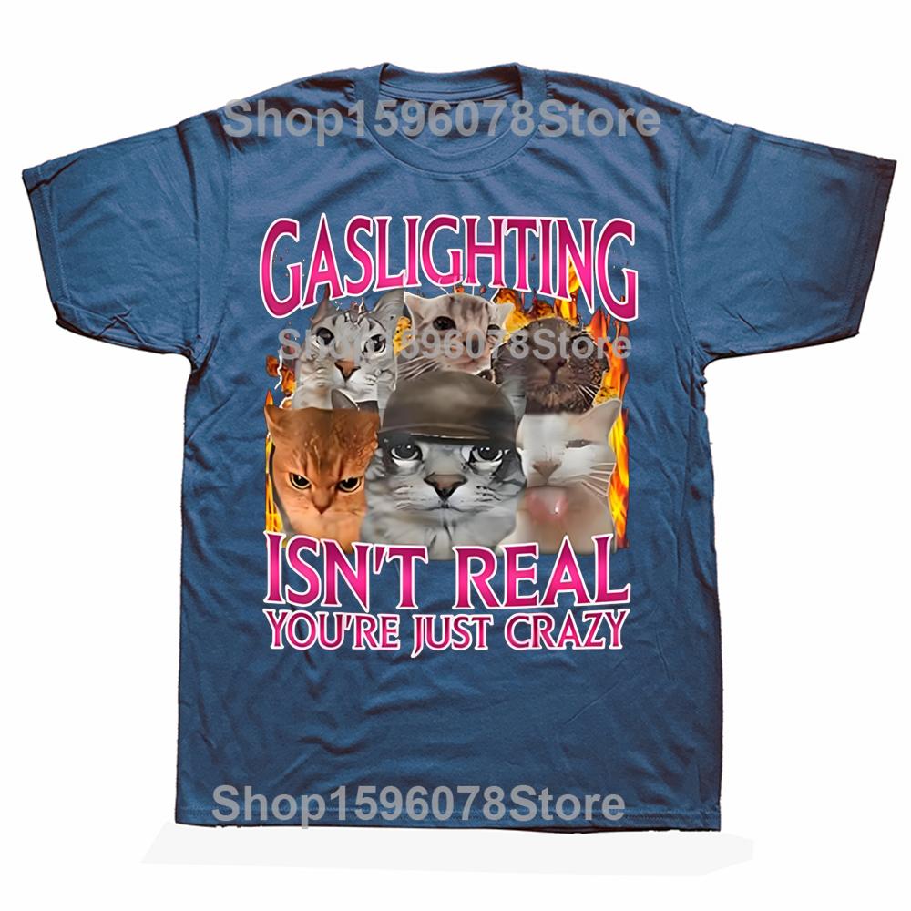 

Gaslighting Isnt Real Youre Just Crazy Funny Cat Meme Tshirts Men Fashion Casual Tshirt Loose Oversized Streetwear T Shirt S