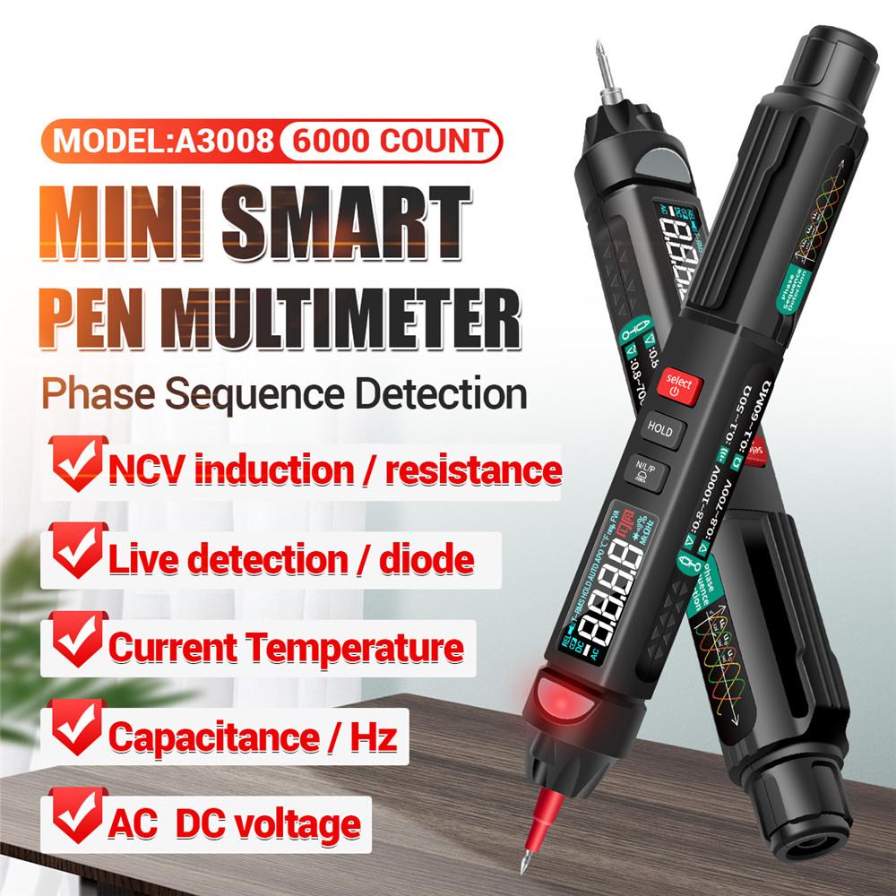 A3008 Digital Multimeter Auto Intelligent Sensor Pen Tester 6000 Counts NonContact Voltage Meter Multimetre Polimetro Tool