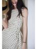 Polka Dot Linen-Cotton Dress for Women with Cinched Waist, French Style