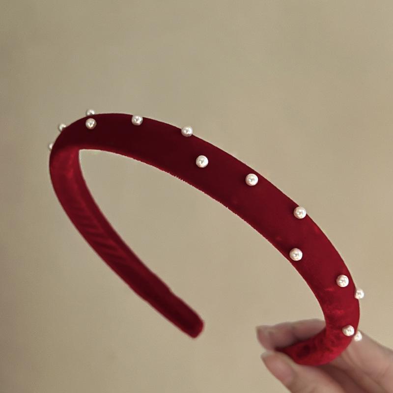 Retro Black Velvet Pearl Headband - Korean & Western Style