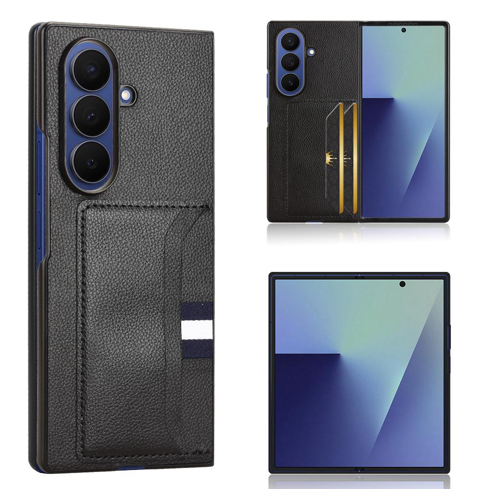 

For Samsung Galaxy Z Fold7 5G Case Card Holder Litchi Texture Leather+PC Phone Cover Black