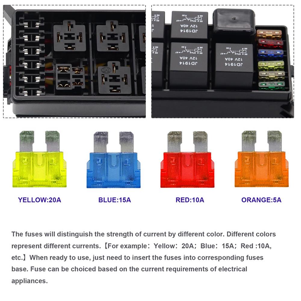 12V Relaisbox 6 Steckplätze Universelle Relais-Sicherungs-Relaisbox Relaisblock Mit 4 Pin 40A 6-Wege ATC/ATO Sicherungsblock für Auto LKW Anhänger