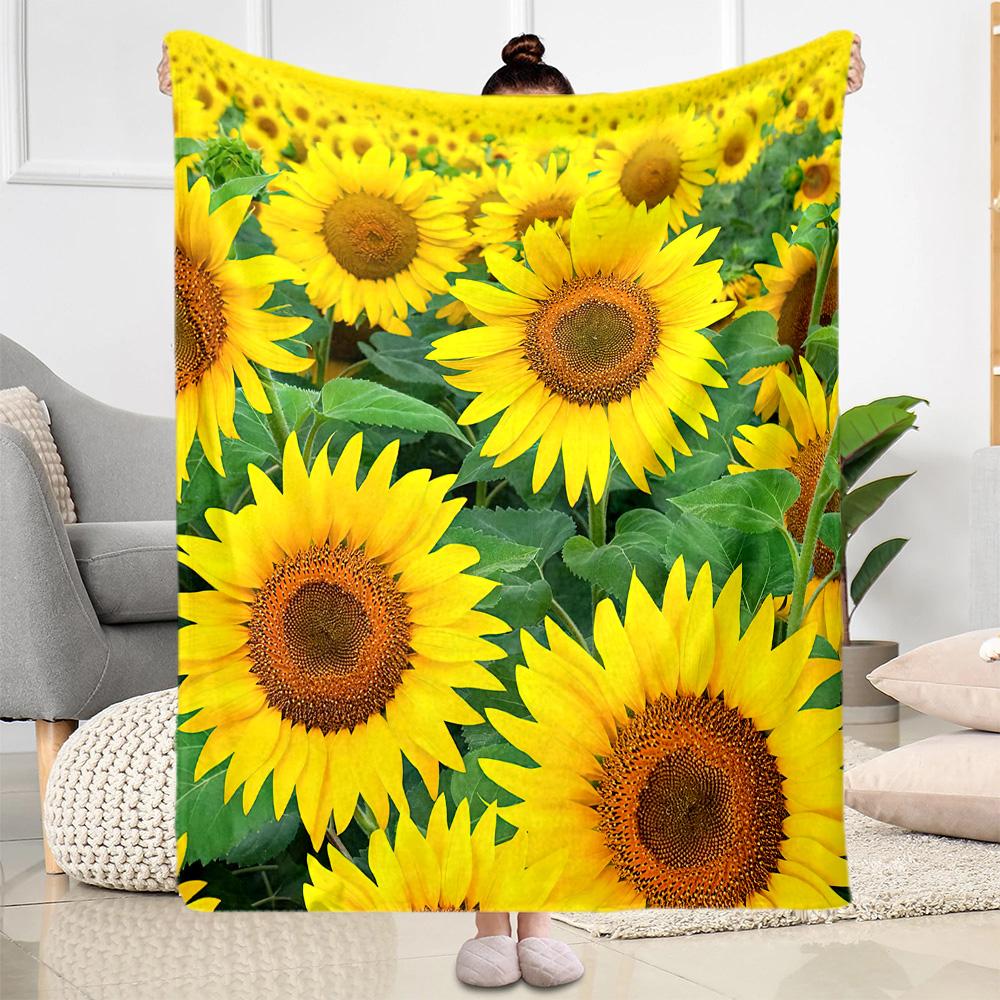 1pc Sunflower Field Bloom blanket Soft and Warm for Sofa Office Camping Travel Livingroom Great Gift for Friends and Family Comfortable All Seasons