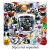 50 Transparent and Bizarre Teacup Stickers, Halloween Horror Ghost Skull Waterproof Decorative Stickers